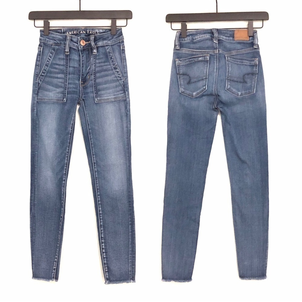 American Eagle Hi-Rise Jeggings Crop Skinny Jeans Next Level Stretch Women's 00